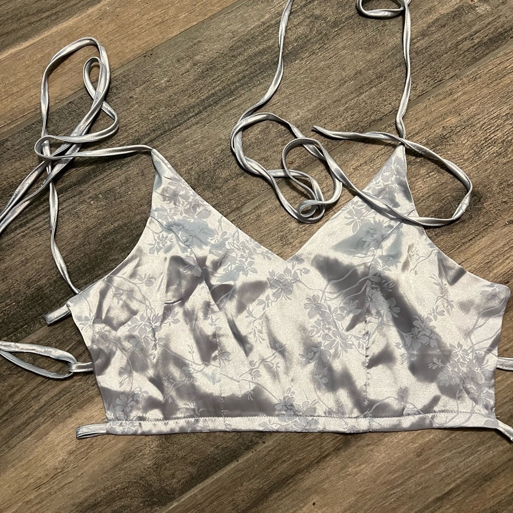 Floral Satin Crop Top with Straps